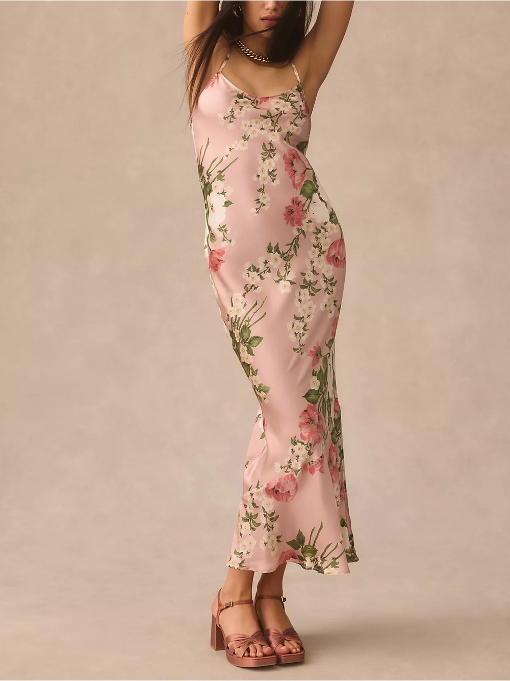 Reformation Pink Floral Slip Maxi Dress